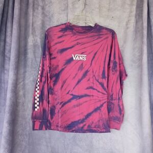 Vans Tie Dye Long Sleeve Shirt Small Pink Purple Checkerboard Sleeve Skate SM